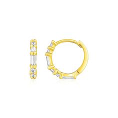 Buy LOVCIA Luxury Petite 14k Yellow Gold Hoops with Baguette Cut Cubic Zirconias Baguette Earring, Trace A, Snap Lock, Crown Jewels, Gold Hoops, Ring Collections, Pricing Jewelry, Gold Hoop, Gold Hoop Earrings