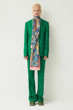 H&M Studio green patterned jacquard brocade pant suit. Blazer size US XXS, EUR 32. Pants size US 2, EUR 34. Thank you for looking. Green Silk Workwear Sets, Silk Sets For Workwear In Fall, Fall Silk Sets For Workwear, 20’s Fashion, Bright Blue Suit, Pant Suit Set, Studio Green, Dress Leather, Guest Attire