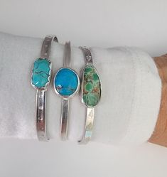 Turquoise Cuff Bracelets, Silversmithing Jewelry, Cuff Bracelets Handmade, Making Stuff, Southwest Jewelry, Arizona Turquoise, Turquoise Bracelet Cuff, Turquoise Cuff, Stackable Bracelets