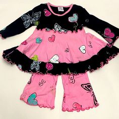 Hand Painted From Cape Town 100 Cotten, Machine Wash Pink Playwear Sets For Fall, Black Cotton Sets For Spring, Cute Black Long Sleeve Sets, Playful Black Spring Sets, Playful Black Sets For Spring, Cute Black Sets For Playtime, Cute Black Playwear Sets, Champion Sweatsuit, Girls Christmas Outfits