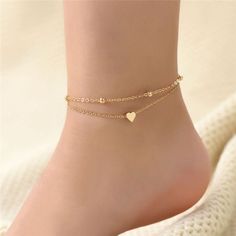 Beautiful Fashion Trendy Foot Jewelry, Simple Layered Gold Anklet for Her, Adjustable Washable Daily Wear, Birthstone Anklet - Etsy Ankle Bracelets Gold, Heart Ankle Bracelet, Silver Anklets Designs, Cute Anklets, Anklet Chain, Face Model, Anklet Designs, Heart Anklet, Ankle Jewelry