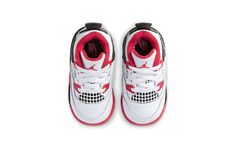 Best gifts for newborns/babies! Introducing the Air Jordan 4 Retro OG TD, a sneaker made just for toddlers. This limited edition sneaker is a replica of the original Air Jordan 4, which debuted in 1989. The sneaker is white with red accents, and features quarter panel netting, a red Jumpman icon on the tongue, and Nike branding on the extended heel tab. The foam midsole provides comfort and support for little feet, and the sneaker is sure to make a statement whether your toddler is running aroun White Sneakers With Soft Sole For Sports, Low-top Running Sneakers With Soft Sole, Red Low-top Sneakers With Soft Sole, Red Sporty Sneakers With Soft Sole, Sporty Red Sneakers With Soft Sole, Original Air Jordans, Baby Jordans, Limited Edition Sneakers, Air Jordan 4 Retro