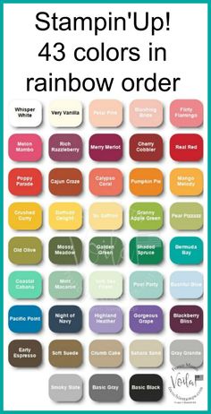 a poster with the words stampin'up 43 colors in rainbow order