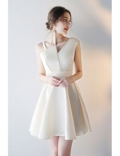 Simple Champagne Homecoming Party Dress Short with Asymmetrical Straps Champagne Party Dress, Simple Cocktail Dress, Homecoming Party, Gaun Fashion, White Cocktail Dress, Party Dress Short, Cocktail Party Dress, Beautiful Clothes, 여자 패션