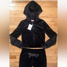 Brand New With Tags 100% Authentic Guaranteed Juicy Couture Og Bling Velour Juicy Logo Tracksuit Set In Black Liquorice Size Small Msrp $ 199.00 *Stock Photo For Reference* Juicy Couture's Iconic Y2k Juicy Tracksuit - Matching Zip-Up Hoodie And Pants With 'Juicy' Rhinestone Logo Detailed At The Back - Silver Rhinestones - Luxe-Velour: Plush, Lustrous, Midweight, Stretchy - Hot Pink "Pink Party" Color - Sweatpants With Drawstring Waist - Y2k Style - Hoodie: Fitted Style, Zip Up With J Logo Zip Pull, Kangaroo Pockets, 18.5" Length, 16.75" Armpit To Armpit - Pants: Low-Rise, Elastic Waist, Approx. 31" Inseam, 7.5" Front Rise - Relaxed Fit - 95% Polyester, 5% Spandex - Imported Juicy Couture Fits, Fitted Hooded Loungewear Set, Fitted Long Sleeve Tracksuit With Drawstring Hood, Fitted Winter Streetwear Sets, Fitted Sets For Winter Streetwear, Black Liquorice, Juicy Set, Juicy Tracksuit, J Logo