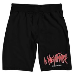 Celebrate your favorite horror movies in comfort with these Nightmare on Elm Street sleep pajama shorts. The shorts feature jagged red text that spell out, “A Nightmare,” while white letters below finish the movie’s title. The shorts come in black with an elastic waistband. Fans of the Nightmare on Elm Street movie will love these comfy sleep pajama shorts. The Nightmare On Elm Street, Scene Clothes, Horror Clothes, Horror Merch, Strawberry Soda, Cozy Sleepwear, Black Pajamas, Sleep Clothes, Scene Outfits