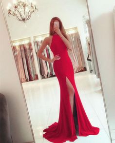 7009-Mermaid-Dresses-Red Outfit Boda, Long Chiffon Evening Dress, Prom Dresses Long Blue, Jersey Prom Dress, Dresses Occasion, Fitted Gown, Strapless Evening Gowns, Red Mermaid, Halter Prom Dresses