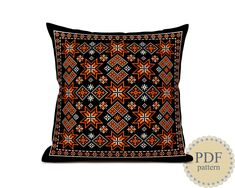 an orange and black decorative pillow on a white background with the words pdf pattern