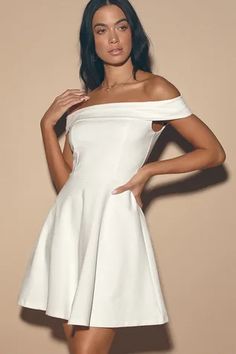 Dresses for Women | Best Women's Dresses Online - Lulus Long Sleeve White Dress Short, White Off The Shoulder Dress, Blush Colored Dress, Cute White Dress, Shower Outfits, Rehearsal Dinner Dresses, White Off The Shoulder, Latest Fashion Dresses, Long White Dress