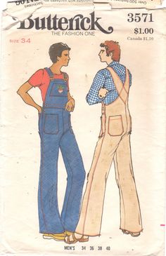 Butteridk 3571 1970s Mens Bib Overalls Farmer Jeans Pattern Patch by mbchills Coveralls Pattern, Coverall Pattern, Mens Jumpsuit, Men Overall, Men's Dungarees, Mens Sewing Patterns, Men's Overalls, Overalls Men, Mens Overalls