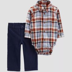 Carter's Just One You®️ Baby Boys' Plaid Top & Pants Set - Blue/red : Target Collar Bodysuit, Thigh Piece, Ankle Sleeve, Boys Plaid, Plaid Top, Pants Dress, Carters Baby, Coming Home Outfit, Top Pants Set