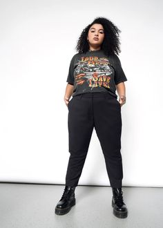 Empower Slim Crop Pant | Wildfang Button Up Plus Size Outfits, Relaxed Fit Straight Elastane Pants, Edgy Trousers For Workwear, Edgy Straight Pants For Workwear, Edgy High Waist Pants For Workwear, Edgy Spring Workwear Bottoms, Edgy Spring Bottoms For Workwear, High Waist Relaxed Fit Elastane Pants, Edgy High Waist Workwear Bottoms