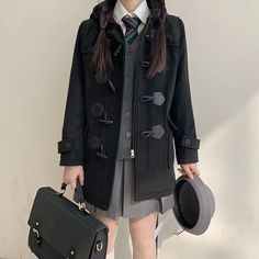 Color: Black,Gray Material: Wool Blend Asian Size: S M L XL Note: Asian size is smaller than US Size S: weight 40-45kg M: weight 45-50kg L: weight 50-55kg XL: weight 55-60kg Japanese Coat Fashion, Japanese Winter Coat, Lifestyle Organization, Japan Outfit Winter, Friends Mood, Japanese Coat, Japanese College, Korean Winter Outfits, Vintage Winter Coat