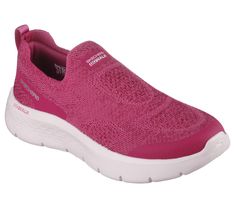 Enjoy easy-going cushioned comfort wearing Skechers GO WALK Flex - Talli. This vegan walking design features a Stretch Fit knit upper, lightweight ULTRA GO cushioning, a Skechers Air-Cooled Goga Mat insole, and a super-flexible traction outsole. | Skechers Women's GO WALK Flex - Talli Slip-On Shoes | Medium Width | Skechers Air-Cooled Goga Mat breathable insole with high-rebound cushioning | Lightweight, responsive ULTRA GO cushioning | Ultra-lightweight Skechers Soft Stride cushioning foam for Comfortable Walking Shoes With Arch Support For Light Exercise, Comfortable Pink Slip-on Walking Shoes, Comfortable Sports Walking Shoes With Round Toe, Synthetic Walking Shoes For Light Exercise With Round Toe, Comfortable Round Toe Walking Shoes For Sports, Synthetic Running Shoes With Arch Support For Walking, Comfortable Pink Walking Shoes With Cushioned Footbed, Functional Pink Synthetic Walking Shoes, Pink Breathable Walking Shoes For Light Exercise