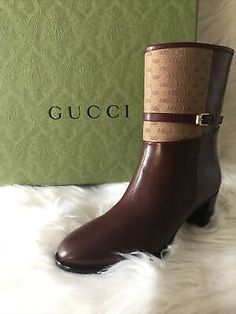 GUCCI Finn Mixed Media Ankle Boot -Bordeaux Leather Size 38/8 NEW | eBay Gucci Formal Brown Boots, Elegant Gucci Boots For Winter, Gucci Brown Ankle Boots, Gucci Brown Boots For Fall, Boot Shoes Women, Wedge Boot, Heeled Boots, Ankle Boot, Heel Height