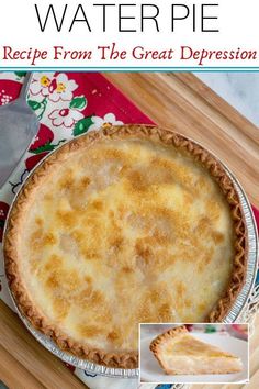 a pie sitting on top of a wooden cutting board