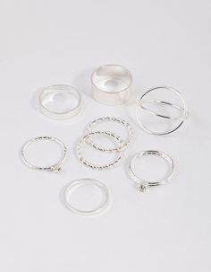 Lovisa Silver Thick & Diamante Ring 8-Pack, Size: Medium/Large Silver Rings Basic, Silver Ring Pack, Silver Tarnish-resistant Rings For Gift, Silver Tarnish-resistant Cubic Zirconia Rings, Lovisa Rings, Rings Pack, Lovisa Jewellery, Plain Silver Rings, Timeless Ring