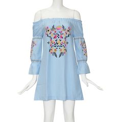 Boho Loose Off Shoulder Floral Shirt Dress Spring Off-shoulder Cotton Mini Dress, Light Blue Long Sleeve Mini Dress For Spring, Stretch Mini Dress For Fall Vacation, Blue Long Sleeve Mini Dress For Summer, Light Blue Long Sleeve Mini Dress For Summer, Long Sleeve Light Blue Mini Dress For Summer, Spring Blue Off-shoulder Mini Dress, Bohemian Stretch Mini Dress For Summer, Spring Vacation Stretch Mini Dress