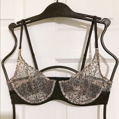 Victoria Secret Very Sexy Unlined Demi Embroidered 43 Sheer Fitted Push-up Bra, Sheer Push-up Bra, Fitted Underwire Bra Partially Lined, Sheer Fitted Underwire Bra, Fitted Bra With Padded Cups For Night Out, Fitted Sheer Underwire Bra, Fitted Padded Bra For Night Out, Padded Bra For Night Out, Elegant Fitted Party Bra