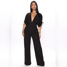 Sexy & Simple Flirty V-neck Bodysuit For Party, Chic V-neck Bodysuit For Going Out, Chic V-neck Bodysuit For Date Night, Glamorous V-neck Bodysuit For Night Out, Black V-neck Jumpsuit For Club, Black V-neck Bodysuit For Party, Trendy V-neck Bodysuit For Party, Black V-neck Jumpsuits And Rompers For Club, Trendy Solid Color Evening Jumpsuits And Rompers