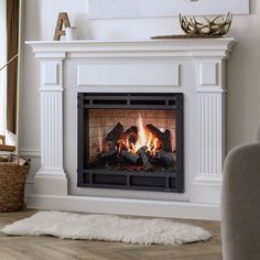 a fireplace with a fire burning in it