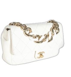 Classic White Double Flap Bag, Classic White Bag With Cc Turnlock Closure, White Double Flap Formal Bags, Luxury White Double Flap Bag, White Double Flap Evening Bag, White Evening Bag With Double Flap, Elegant White Double Flap Shoulder Bag, White Bags With Cc Turnlock Closure For Evening, White Evening Bag With Cc Turnlock Closure