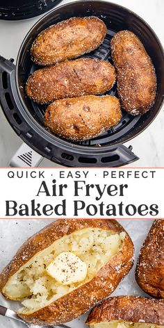 air fryer baked potatoes with text overlay