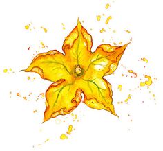 a painting of a yellow flower with watercolors on the petals and in the center