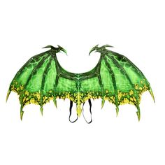 a green and yellow dragon wings on a white background