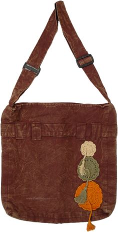 A boho-style edgy shoulder bag with adjustable strap length.  The bag is characterized by three flowers - connectivity with the free spirit, flower child elements. #tlb #bohemianfashion #BohoBag Brown Rectangular Hippie Bag, Hippie Rectangular Hobo Bag With Adjustable Strap, Hippie Brown Shoulder Bag For Daily Use, Hippie Brown Shoulder Bag, Brown Hippie Shoulder Bag For Daily Use, Hippie Hobo Shoulder Bag, Hippie Rectangular Shoulder Bag With Adjustable Strap, Hippie Shoulder Bag For Festivals With Adjustable Strap, Hippie Festival Shoulder Bag With Adjustable Strap