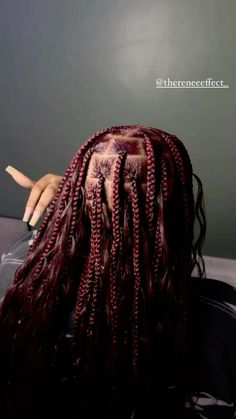 #braids #darkred Big Knotless Box Braids Burgundy, Black And Burgundy Knotless Braids, Burgundy Box Braids With Curly Ends, Small Long Braids, Small Burgundy Knotless Box Braids, 99j Knotless Braids, Black And Burgundy Braids, Burgundy Hair Braids