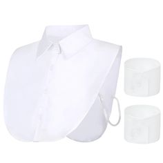 PRICES MAY VARY. 100% cotton, lightweight and comfortable, neat and wrinkle-free, non-irritating to the skin, durable. Comes with detachable white cuffs, enhancing the professional look with a classic shirt design. Fitted design that are neither too tight nor too loose, with elastic straps for convenient fastening. Easy to pair with, creating a professional, layered, and fashionable look. Suitable for pairing with sweaters, T-shirts, cardigans, dresses, uniforms, sportswear, and more. Beut Bucf Detachable Collar Shirt, Half Shirt, False Collar, Fake Collar, Half Shirts, Black Neck, Gold Ear Cuff, Detachable Collar, Crisp White Shirt