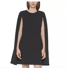 Questions? Leave A Comment Below! Fitted Black Dress With Cape Sleeves, Black Cape Sleeve Dresses For Spring, Black Dresses With Cape Sleeves For Spring, Calvin Klein Mini Length Evening Dresses, Calvin Klein Mini Evening Dress, Calvin Klein Evening Dress For Fall, Calvin Klein Fall Evening Dress, Calvin Klein Sheath Mini Dress For Evening, Calvin Klein A-line Evening Dress