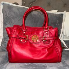 Nwot Bright Red And Beautiful Michael Kors Red Tote Handbag! In Perfect Condition! Comes With Dust Bag And Strap! Designer Red Bag With Branded Hardware, Designer Red Bags With Branded Hardware, Red Satchel For Daily Use With Dust Bag, Red Luxury Shoulder Bag With Branded Hardware, Luxury Red Shoulder Bag With Double Handle, Designer Red Bags For Errands, Luxury Red Double Handle Shoulder Bag, Red Rectangular Satchel With Branded Hardware, Red Satchel With Top Handle And Branded Hardware