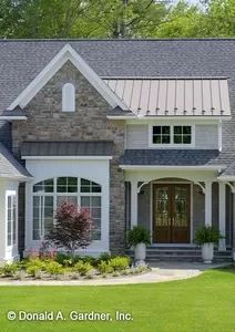 this is an artist's rendering of the front of a house in gray and white