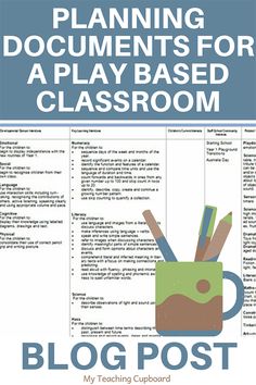 a poster with the words planning documents for a play based classroom