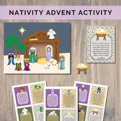 nativity activity cards with pictures of the birth of jesus and baby jesus in manger