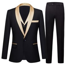 (eBay) Find many great new & used options and get the best deals for Men's Performance Dress Suit One Button Coat+Pants Performance Suit Set 3 pics at the best online prices at eBay! Free shipping for many products! Gold Tux, Wedding Suits Men Black, Gold Tuxedo, Best Wedding Suits, Prom For Guys, Homecoming Suits, Prom Suits For Men, Gold Suit, Mens Fashion Wedding