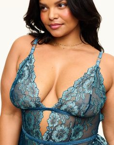 Backless Lace Bodysuit With Lined Body, Lace Backless Bodysuit With Lined Body, Backless Lace Bodysuit With Lace Trim, Lace Backless Bodysuit With Lace Trim, Lace Camisole With Lined Body, Adore Me, Lace Bodysuit, A Romantic, Dark Blue