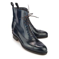 Blue Leather Business Boots, Luxury Men's Lace-up Boots For Formal Occasions, Elegant Blue Leather Boots, Blue Leather Lace-up Boots, Blue Lace-up Boots With Reinforced Heel, Cordovan Shoes, Mens Dress Boots, Leather Company, Exclusive Shoes