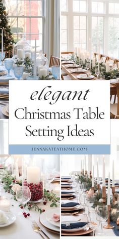 elegant christmas table setting ideas with candles and greenery on the tables for an elegant holiday dinner