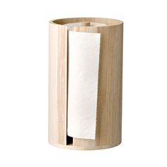 a wooden holder with a napkin on it