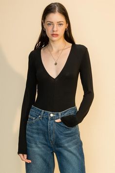 V-neck long sleeve bodysuit. NOTE: If your size is not available, please register your email in EMAIL ME WHEN AVAILABLE link.THIS ITEM IS FINAL SALE. NO EXCEPTIONS. Deep V Bodysuit, Double Zero, Me When, Autumn Fashion Women, Black Bodysuit, Long Sleeve Bodysuit, Black Media, Deep V Neck, Deep V