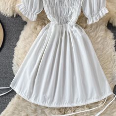 Color : White, BlackFabric: blendedSize(cm): Free SizeSize: Full length 77 Bust 58-100 Waist 60-110 (Due to the different measurement methods ,there is an error of 1-3, the measurement unit: cm) Summer Ruched Puff Sleeve Dress, Spring Square Neck Puff Sleeve Dress In Solid Color, Casual Square Neck Puff Sleeve Summer Dress, Summer Puff Sleeve Mini Dress, Casual Puff Sleeve Dress With Square Neck For Summer, White Ruched Midi Dress With Square Neck, White Midi Dress With Square Neck And Ruched Details, Summer Midi Dress With Square Neck, Solid Puff Sleeve Dress With Ruffles And Square Neck