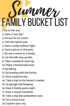 the summer family bucket list is shown in black and white