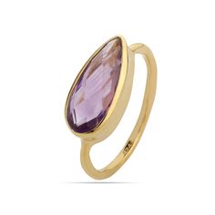 18K Gold Plated on 925 Sterling Silver. Metal : Solid Sterling Silver with 925 Stamp. Stone - Natural Amethyst  Ring Weight - 2.8 Stone Size - 6x15mm Pear Formal Teardrop Amethyst Ring In Fine Jewelry Style, Elegant Teardrop Amethyst Gemstone Ring, Teardrop Amethyst Ring For Formal Occasions, Purple Amethyst Teardrop Ring, Teardrop Amethyst Ring For Anniversary, Fine Jewelry Teardrop Purple Ring, Fine Jewelry Purple Teardrop Ring, Purple Teardrop Fine Jewelry Ring, Teardrop Amethyst Ring In Purple