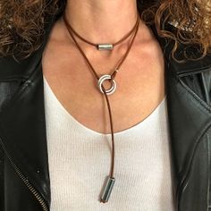 Everyday Brown Leather Necklace, Brown Leather Necklace With Adjustable Length, Minimalist Brown Necklace For Everyday Use, Brown Adjustable Choker Necklace, Brown Necklace With Adjustable Cord For Everyday, Everyday Brown Necklace With Adjustable Length, Brown Adjustable Length Choker Necklace, Brown Adjustable Length Necklace For Everyday, Brown Adjustable Cord Necklace For Everyday