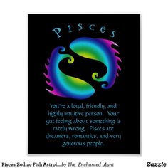 a card with the words piscs on it and an image of a rainbow swirl