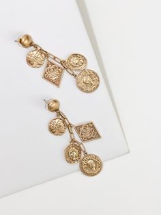 Gaia Coin Earrings Gold Dangle Jewelry With Antique Finish, Gold Metal Chandelier Earrings With Dangling Charms, Metal Dangle Coin Pendant Jewelry, Hope Necklace, Coin Design, Coin Collection, Coin Earrings, Gold Bullion, Toggle Bracelet