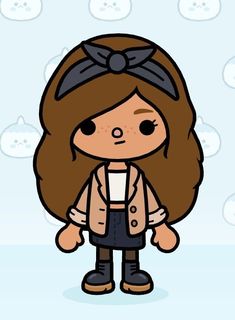 a cartoon girl standing in the snow with her head tilted back and eyes closed, wearing a bow